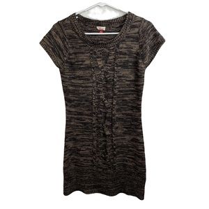 LEI Juniors Brown Cable Knit Cap Sleeve Crew Neck Tunic Sweater Dress Si…